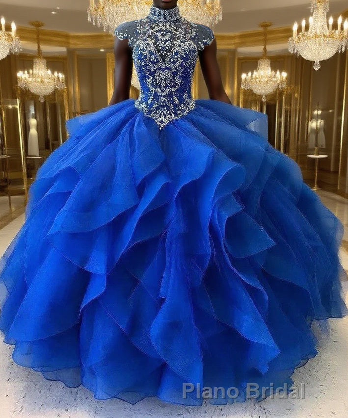 Royal Blue Organza High Neck Quinceanera Dresses Burgundy Formal Prom Dresses Main image