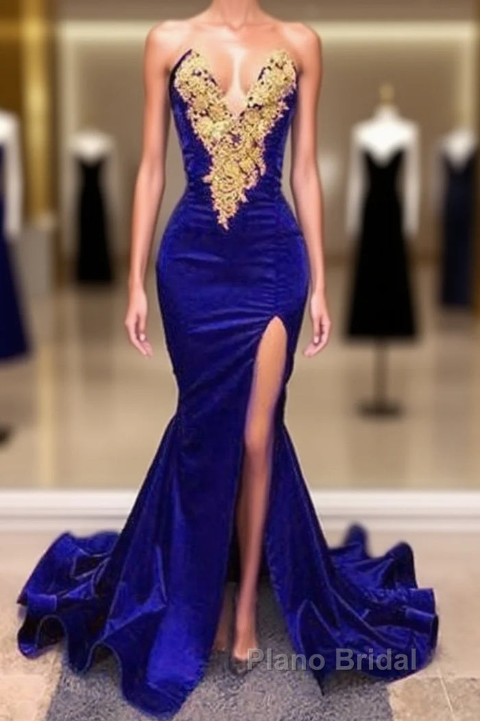 Royal Blue Formal Prom Dresses With Slit , Formal Dresses, Evening Dresses, Dance Dresses, Graduation Party Dresses Main image