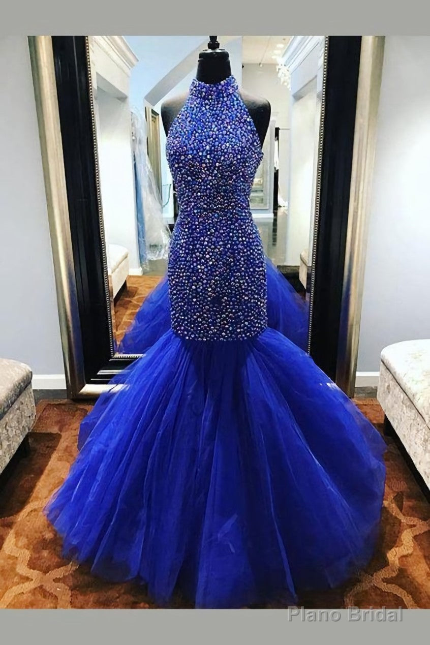 Royal Blue Rhinestones Prom Dress Mermaid Tulle Skirt,Celebrity Dress Main image