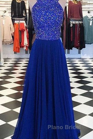 Royal Blue Round Neck Long Formal Prom Dresses, Blue Evening Dresses Secondary image