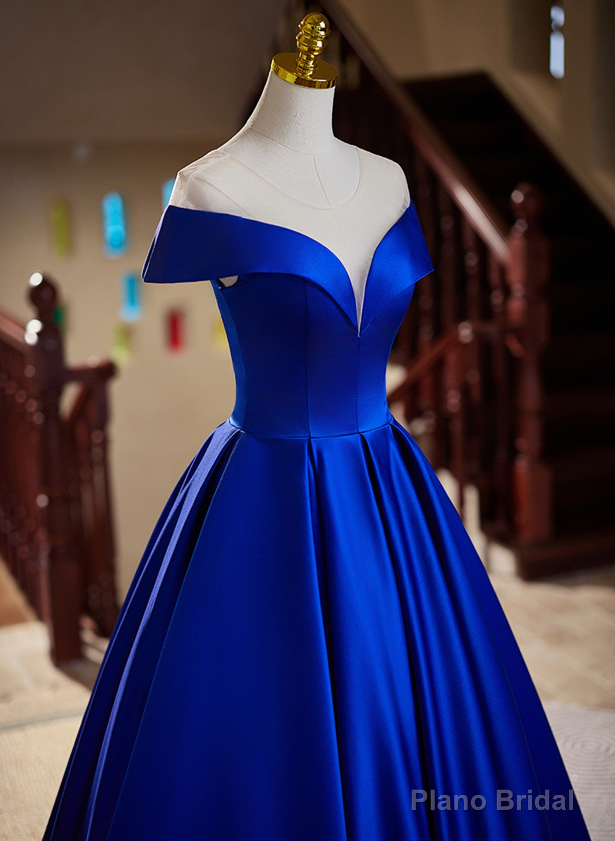 Royal Blue Satin A-line Long Evening Dress, Royal Blue Prom Dress Secondary image
