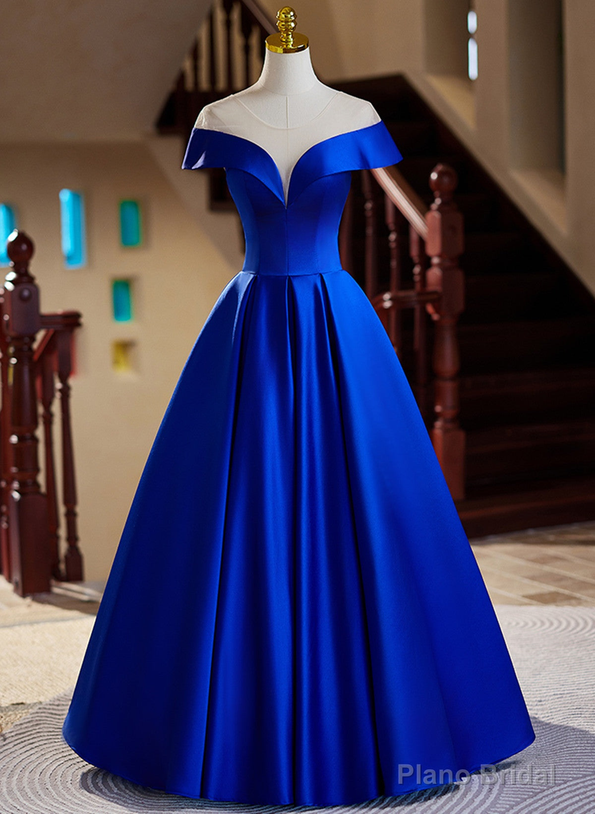 Royal Blue Satin A-line Long Evening Dress, Royal Blue Prom Dress Main image