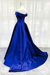 Royal Blue Satin A-Line Long Party Dresses, Simple Long Formal Prom Dresses Formal Dresses