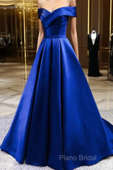 Royal Blue Satin A-Line Long Party Dresses, Simple Long Formal Prom Dresses Formal Dresses