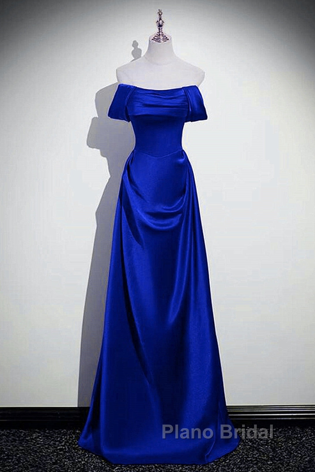 Royal Blue Satin A-Line Simple Long Party Dresses, Royal Blue Satin Floor Length Formal Prom Dresses Secondary image