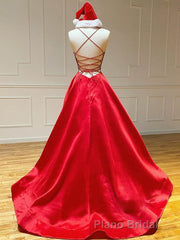 Royal Blue Satin A Line V Neck Long Formal Prom Dresses