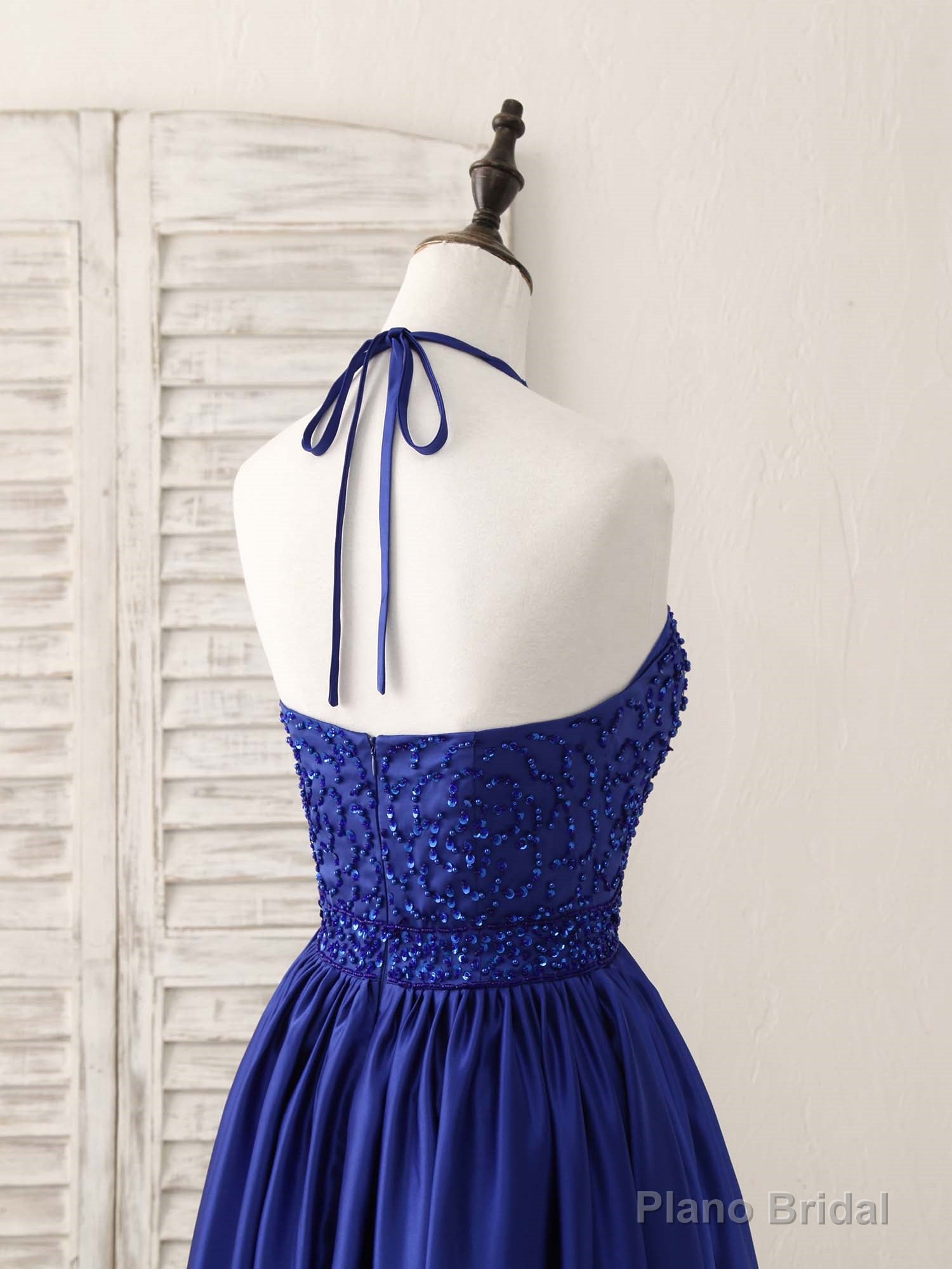 Royal Blue Satin Beads Short Prom Dress Blue Homecoming Dress