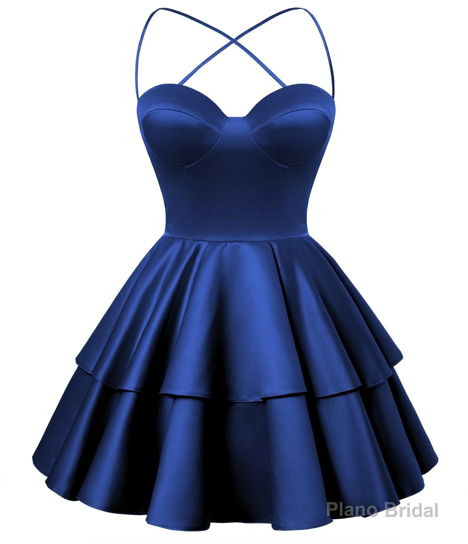 Royal Blue Satin Homecoming Dress Sweetheart Neck Tiered Short Graduation Dresses Main image