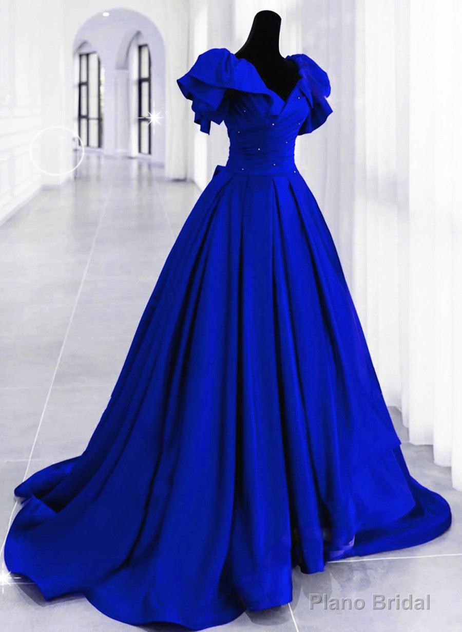 Royal Blue Satin Long Sweetheart Party Dress, Blue Satin Prom Dress Main image