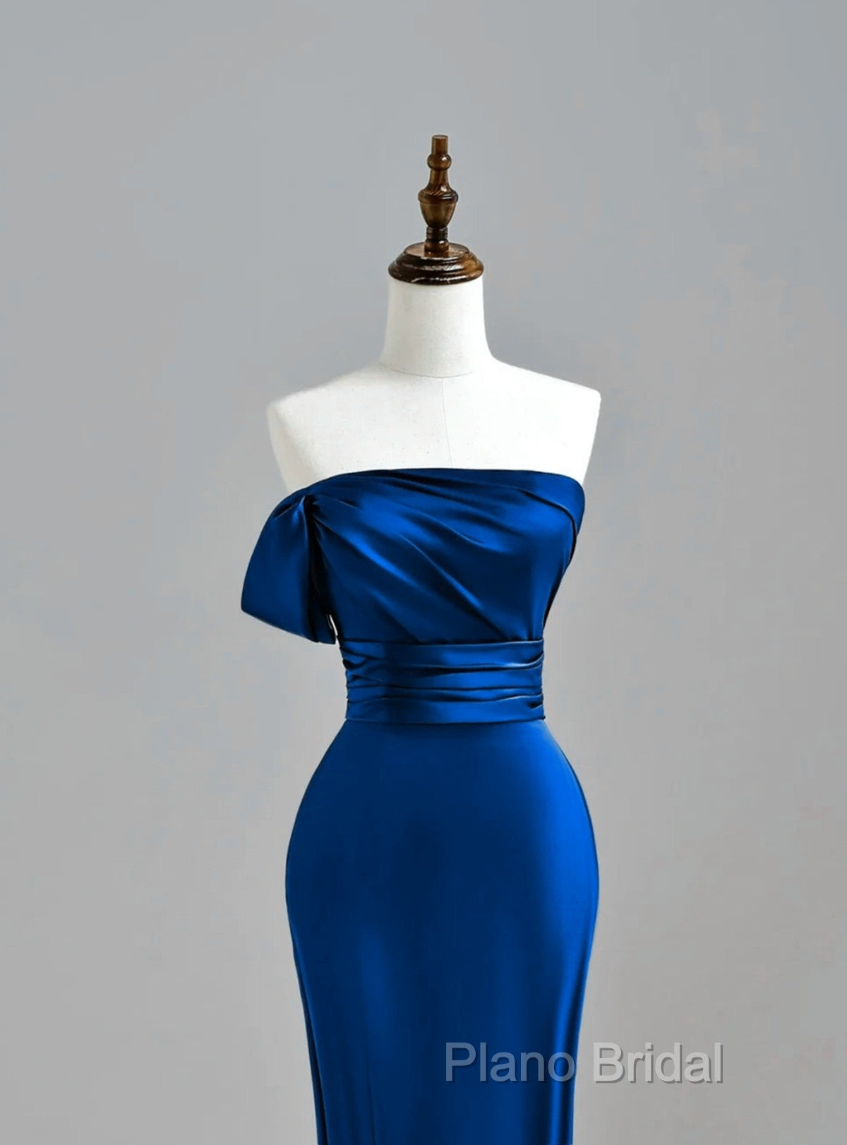 Royal Blue Satin Mermaid Scoop Long Party Dresses, Royal Blue Formal Prom Dresses Secondary image