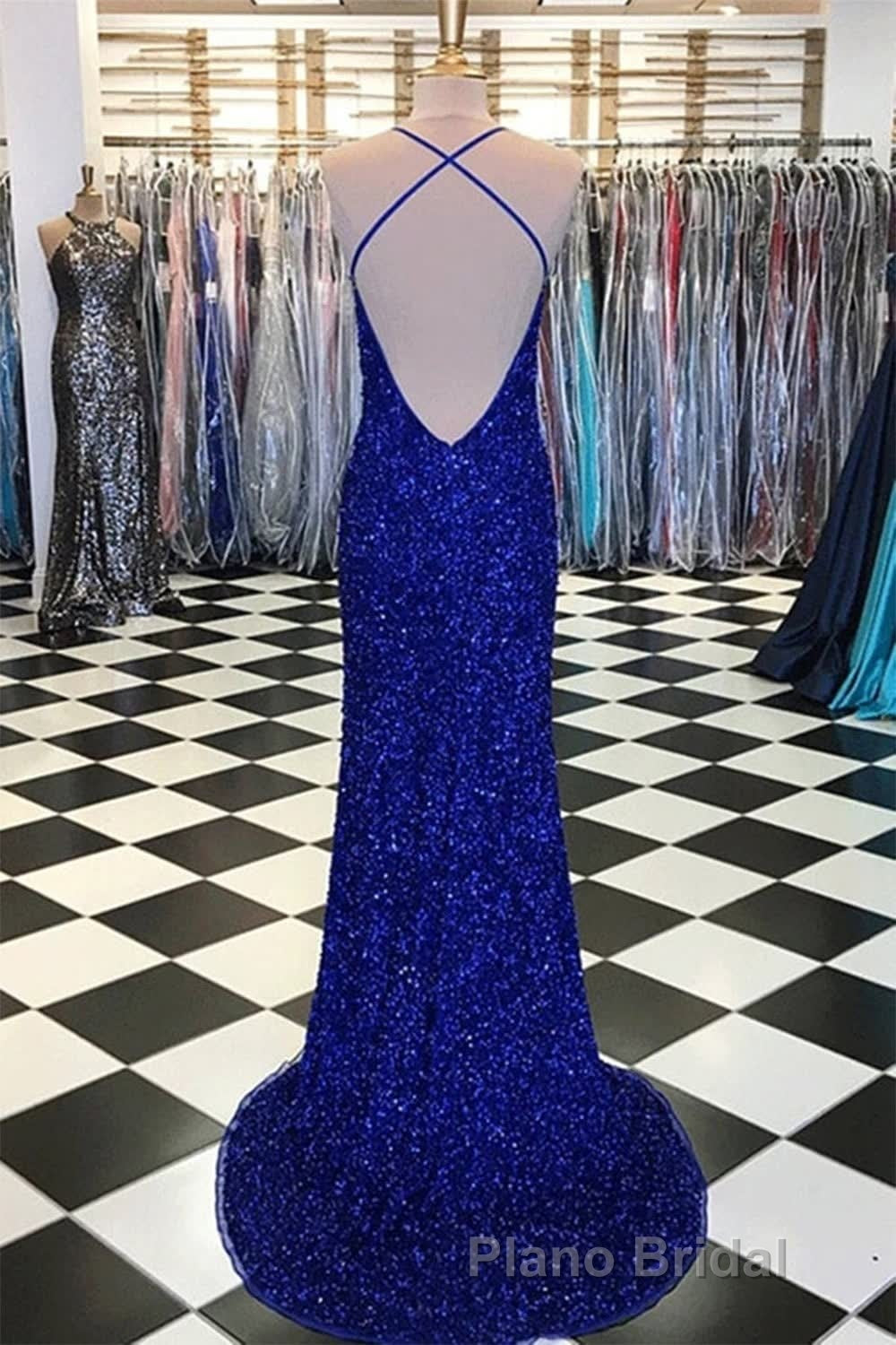 Royal Blue Sequin Mermaid Formal Prom Dresses Secondary image