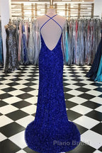 Royal Blue Sequin Mermaid Formal Prom Dresses