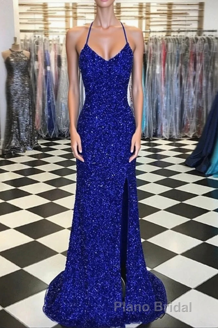 Royal Blue Sequin Mermaid Formal Prom Dresses Main image