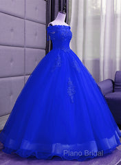 Royal Blue Sequins Beaded Tulle Sweet 16 Dresses, Royal Blue Long Formal Dresses