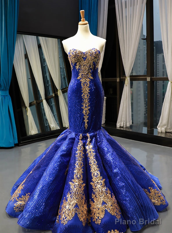 Royal Blue Sequins Mermaid Sweetheart Two Piece Prom Dress Main image