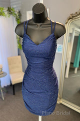 Royal Blue Spaghetti Strap Short Hoco Dresses Tight
