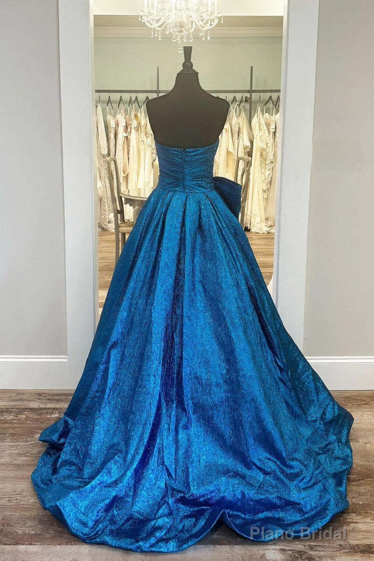Royal Blue Strapless A-Line Long Prom Dress With Bow Secondary image