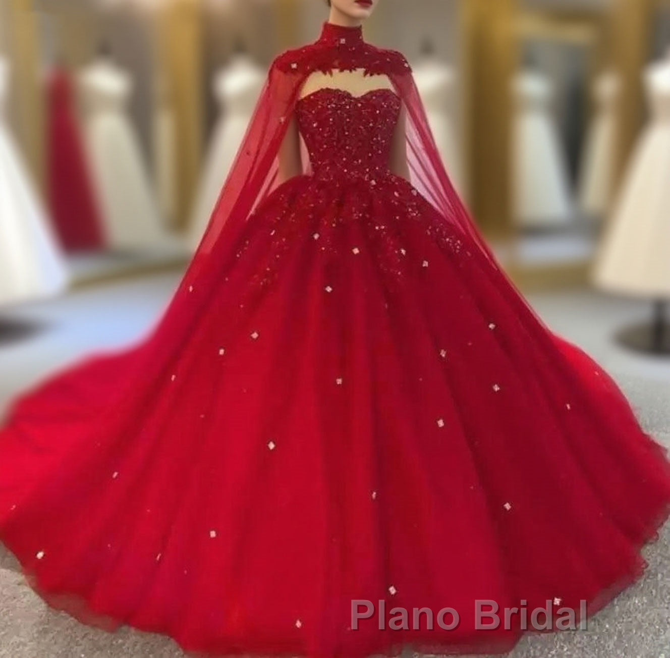 Royal Blue Tulle Ball Gown Formal Prom Dresses With Cape Main image