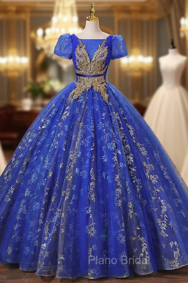 Royal Blue Tulle Pleats Sequins Appliques Quinceanera Dresses