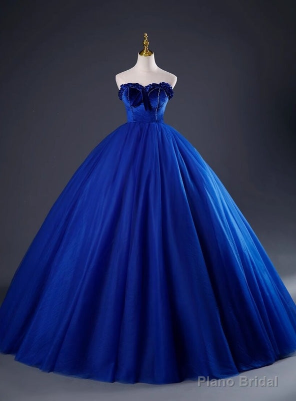 Royal Blue Tulle Velvet Sweetheart Beading Quinceanera Dress Main image