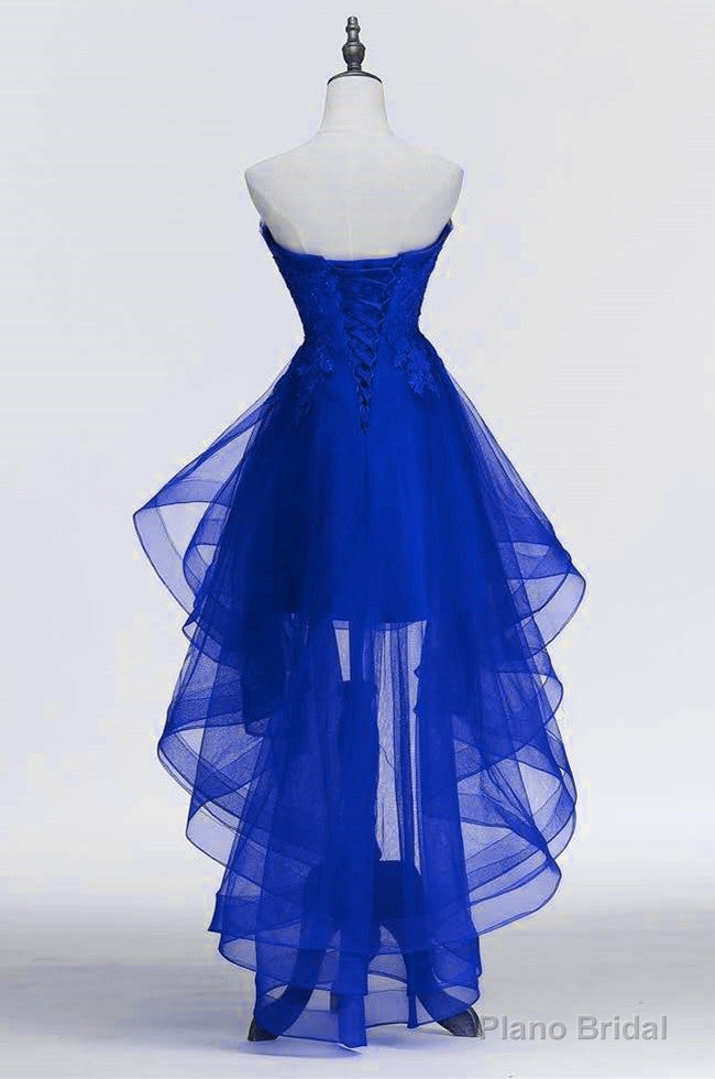 Royal Blue Tulle with Lace Applique High Low Party Dress, Blue Homecoming Dress Secondary image