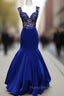 Royal Blue V Neck Mermaid Long Formal Prom Dresses, Blue Formal Dresses