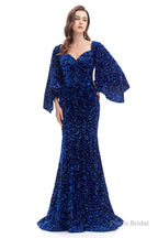 V-Neck Sequins Mermaid Prom Dresses with Sleeves