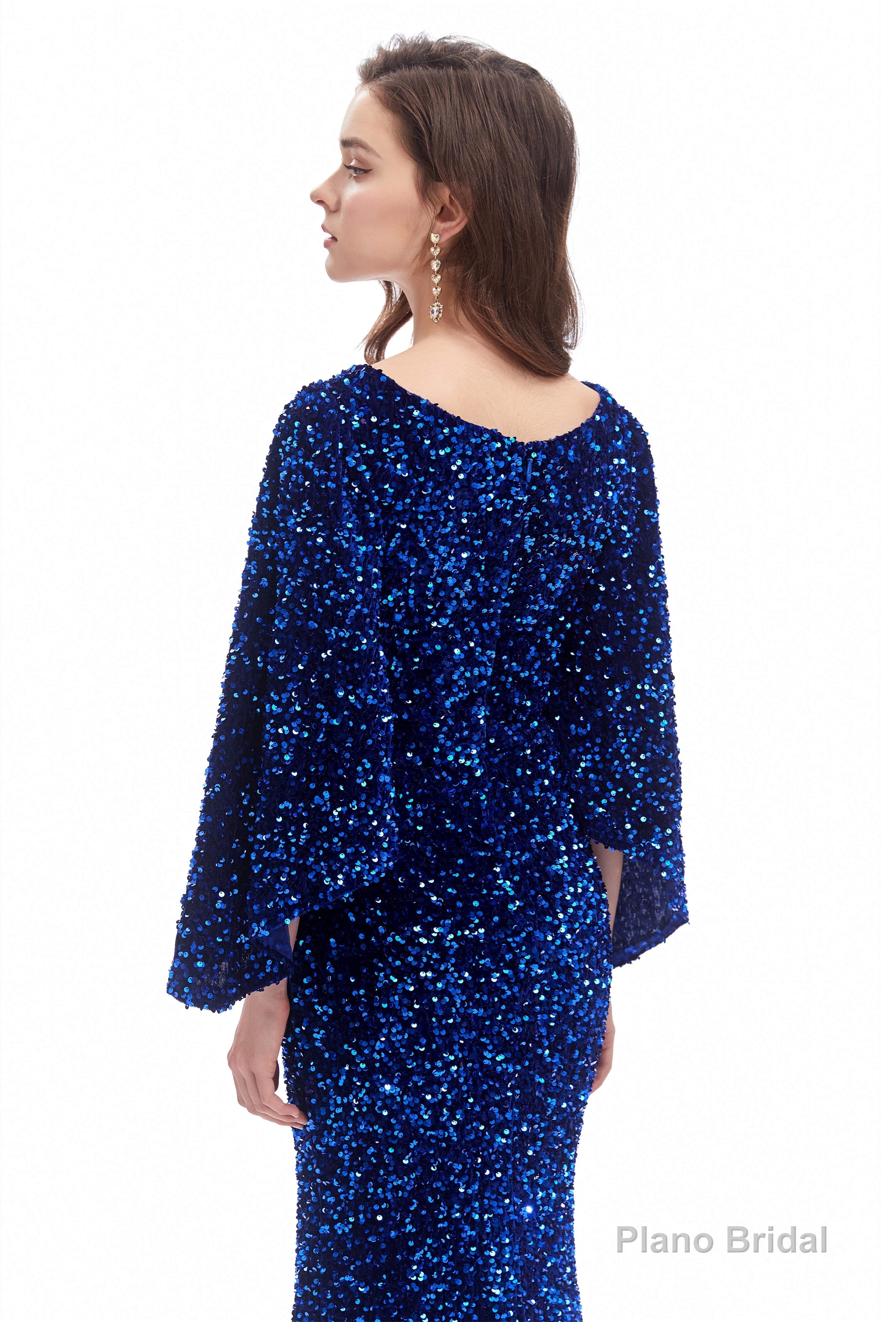V-Neck Sequins Mermaid Prom Dresses with Sleeves