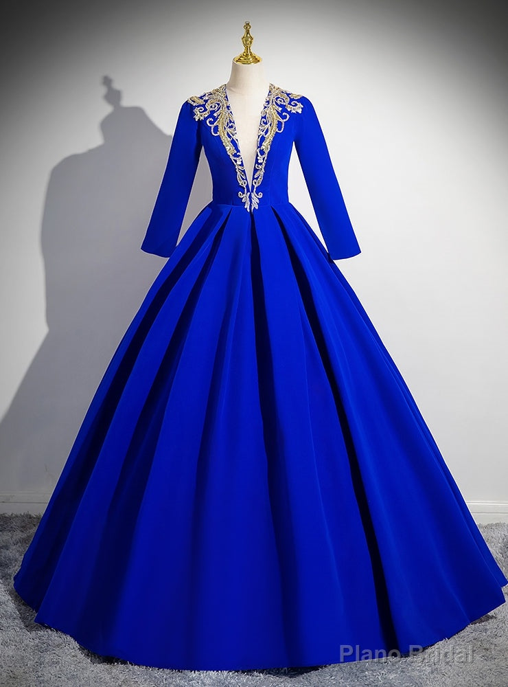Royal Blue Velvet Long Sleeve Quinceanera Dress Main image