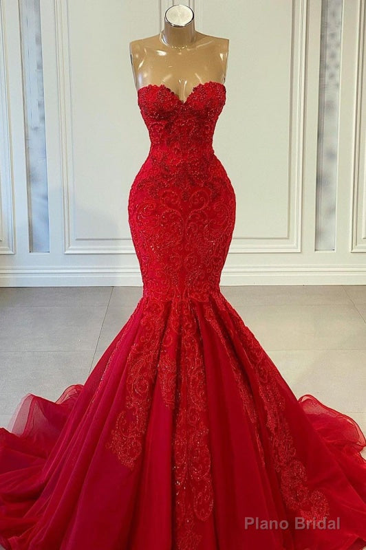 Ruby Sleeveless Mermaid Prom Gown Adorned with Beadwork Main image