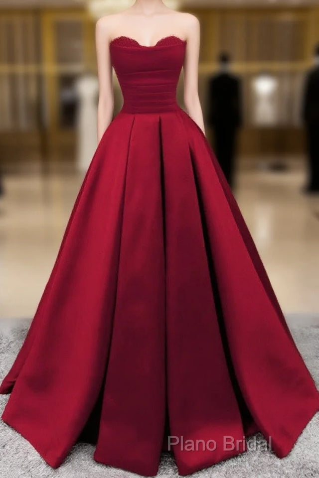Ruched Satin Strapless Ball Gown Floor Length Dresses