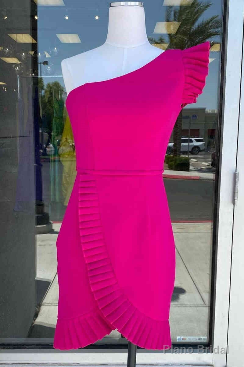 Ruffle Sleeve Fuchsia One Shoulder Homecoming Dress Main image