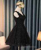 Black V Neck Lace Short Formal Prom Dresses, Homecoming Dresses, Homecoming Dresses