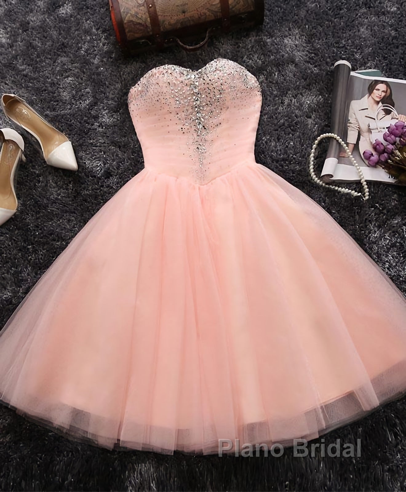 Pink A Line Sweetheart Neck Short Formal Prom Dress, Homecoming Dresses