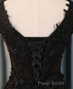 Black V Neck Lace Short Formal Prom Dresses, Homecoming Dresses, Homecoming Dresses