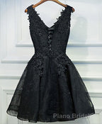 Black V Neck Lace Short Formal Prom Dresses, Homecoming Dresses, Homecoming Dresses