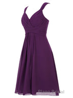 Simple A-line V Neck Short Chiffon Grey Bridesmaid Dresses