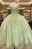 Sage Ball Gown 3D Flowers Off The Shoulder Dresses