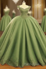 Sage Ball Gown Appliques Tulle Dresses
