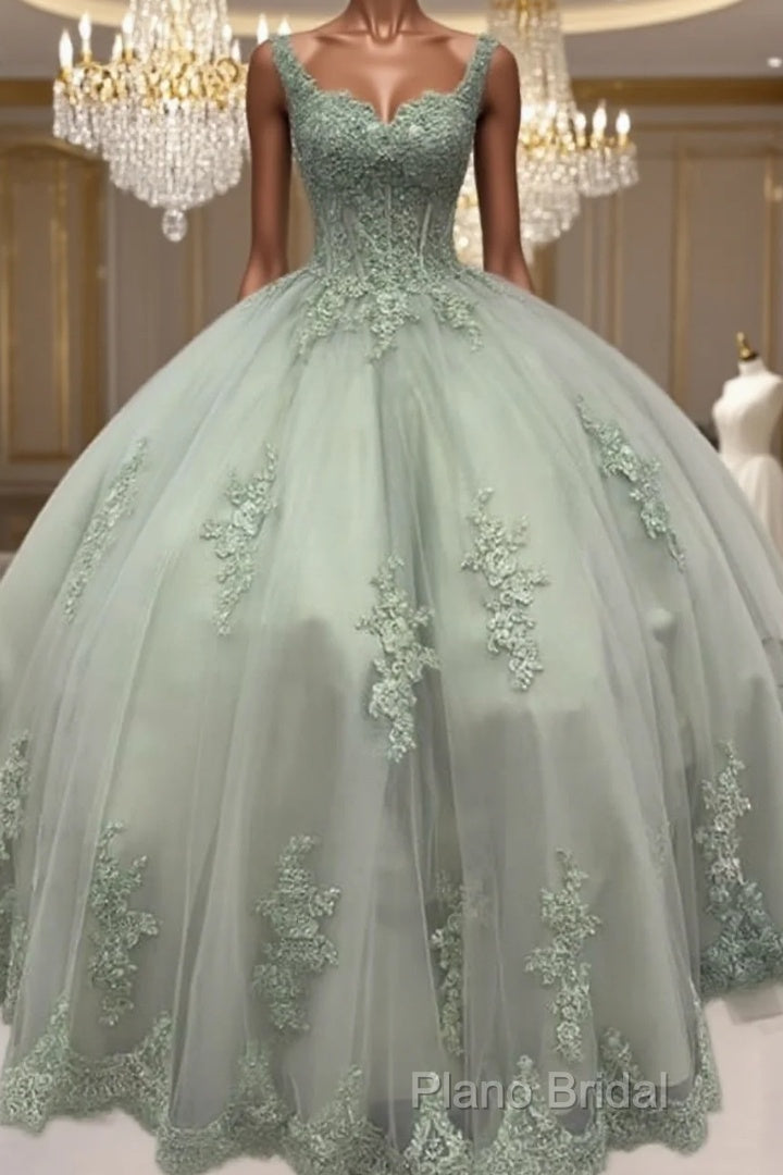 Sage Corset Ball Gown Appliques Tulle Dresses Main image