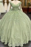 Sage Green Princess Quinceanera Dresses Ball Gown Applique Off Shoulder Sweet 16 Formal Prom Dresses