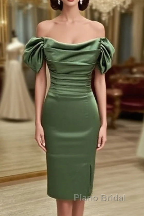 Sage Green Satin Ruched Midid Satin Dresses