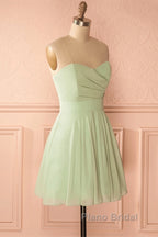 Sage Green Strapless A-Line Short Party Dresses Homecoming Dresses