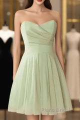 Sage Green Strapless A-Line Short Party Dresses Homecoming Dresses