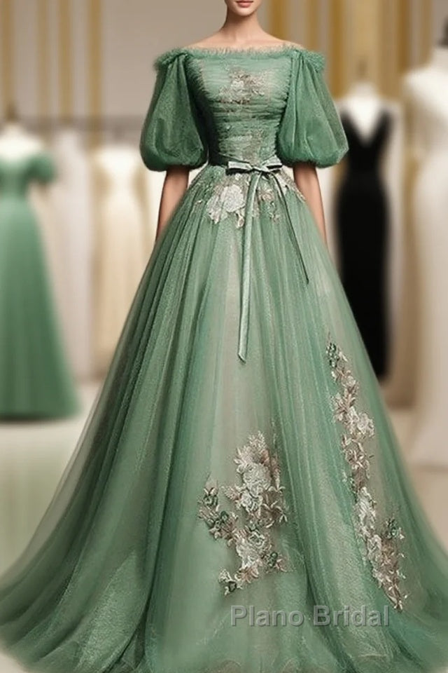 Sage Green Tulle Cottagecore Dresses Puffy Sleeves Main image