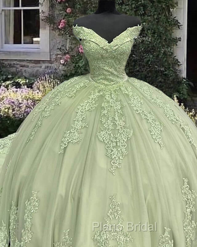 Sage Lace Off Shoulder Quinceanera Dresses Secondary image