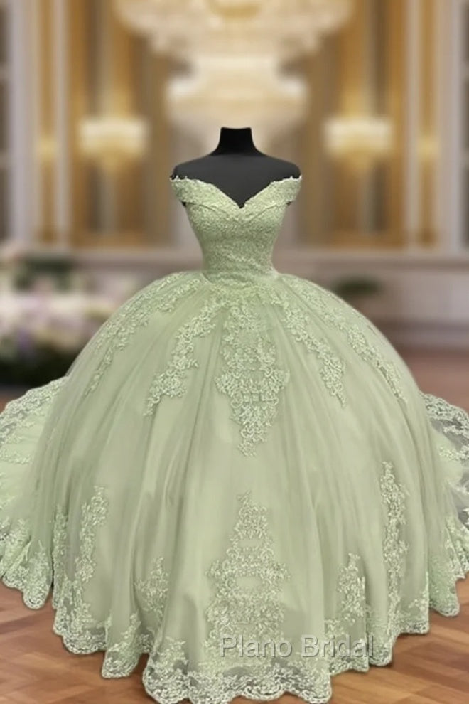 Sage Lace Off Shoulder Quinceanera Dresses Main image
