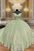 Sage Lace Off Shoulder Quinceanera Dresses