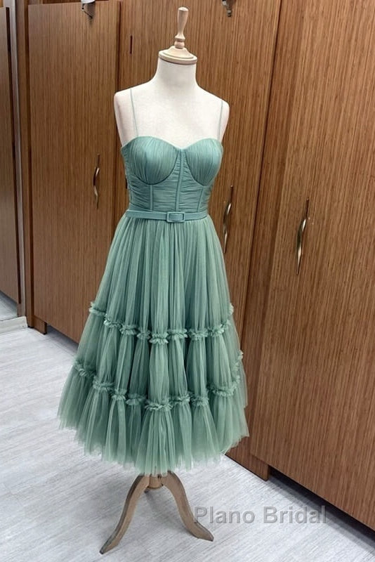 Sage Tiered Tulle Tea Length Corset Dresses Secondary image