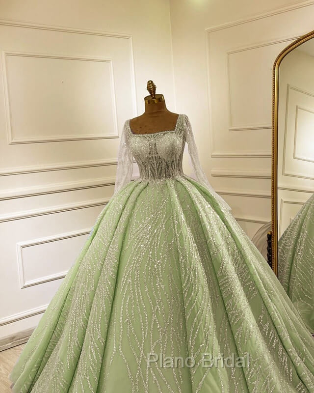 Sage Tulle Ball Gown With Sequin Pattern Secondary image